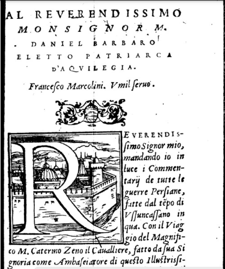 Elçi Zeno'nun Seyahatname'sinin 1558 baskısının taranmış kopya örneği.