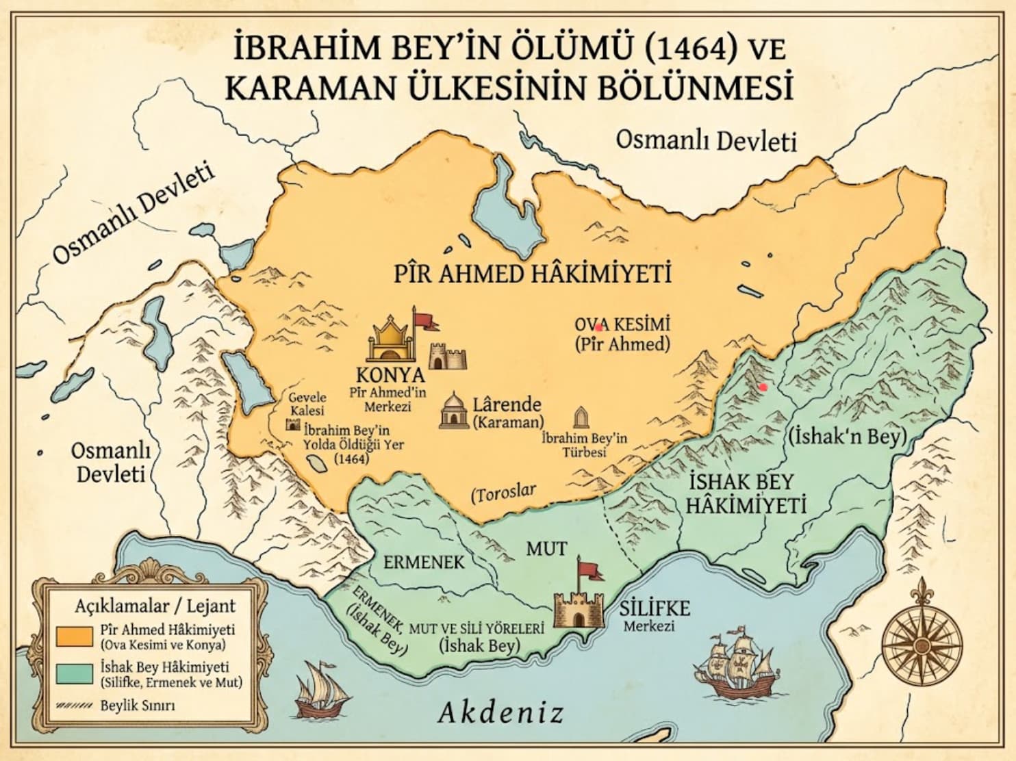 Karamanoğlu Beyliği tahtının bölünmesi.