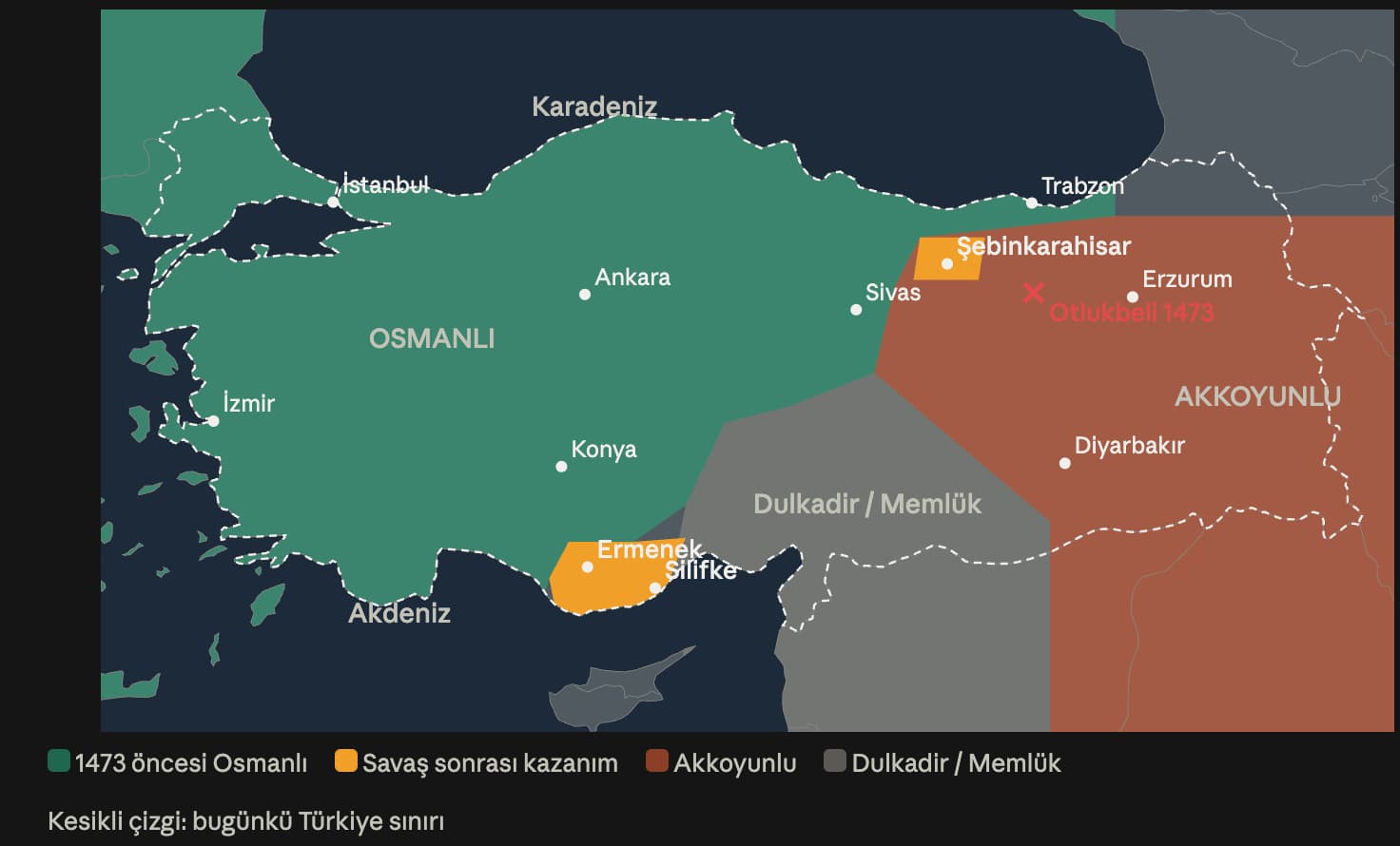 Otlukbeli savaşı sonucunda Osmanlı haritası
